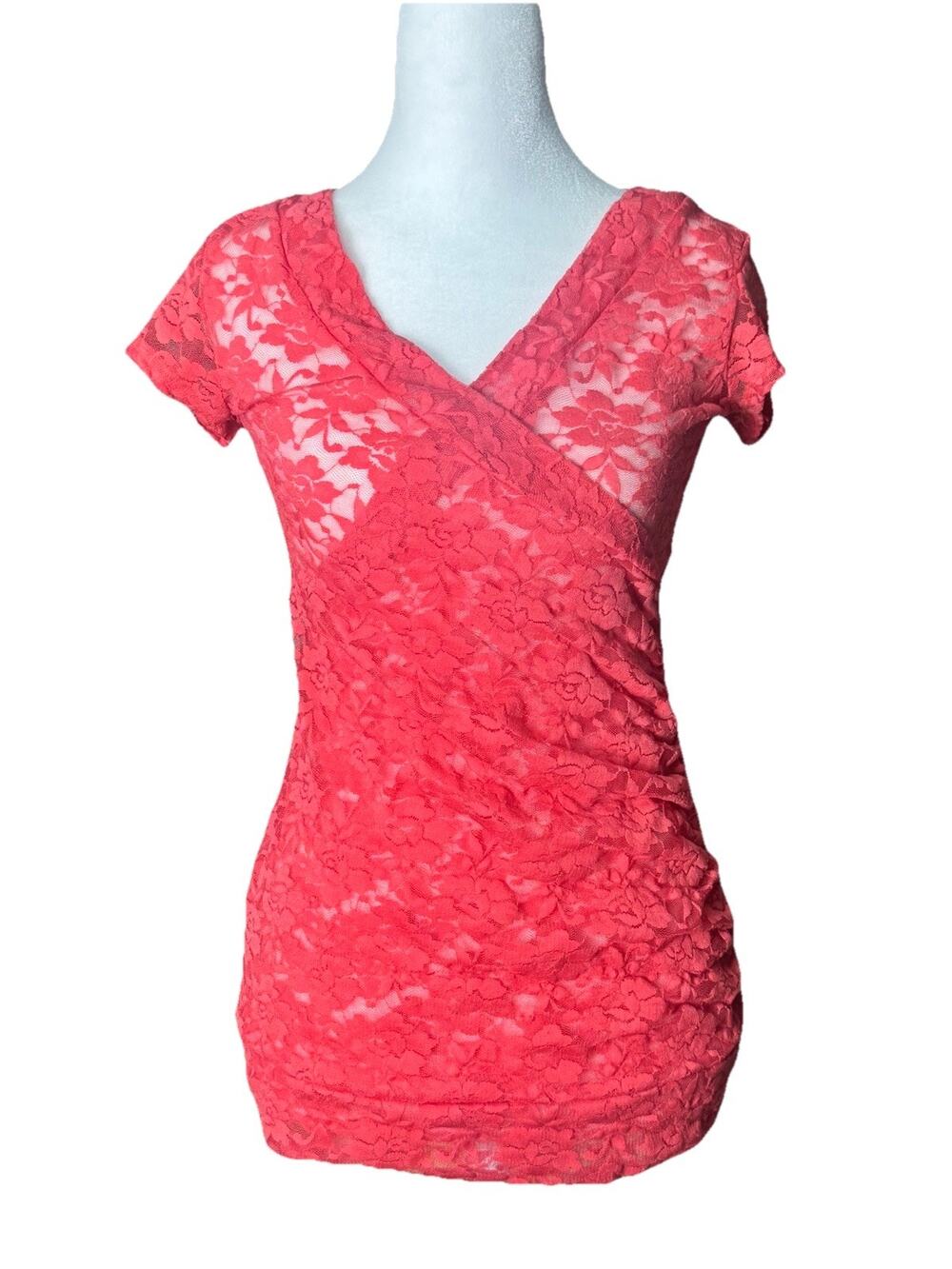 Y2K Sheer Lace Coral Feminine Romantic Top Vanity Sz M 2000s Indie Sleaze Party